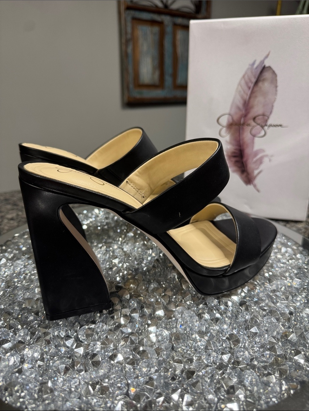 Jessica Simpson Dizza Black Double-Band Platform Block Heels NEW 9.5 - Picture 6 of 14
